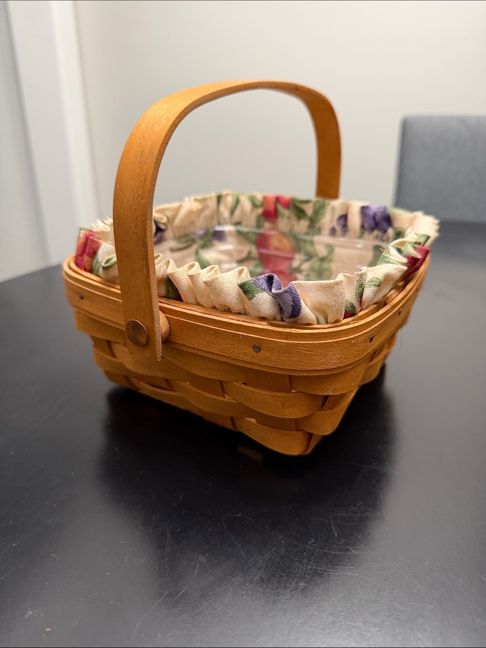 Longaberger Honey Brown Woven Basket with Floral Liner
